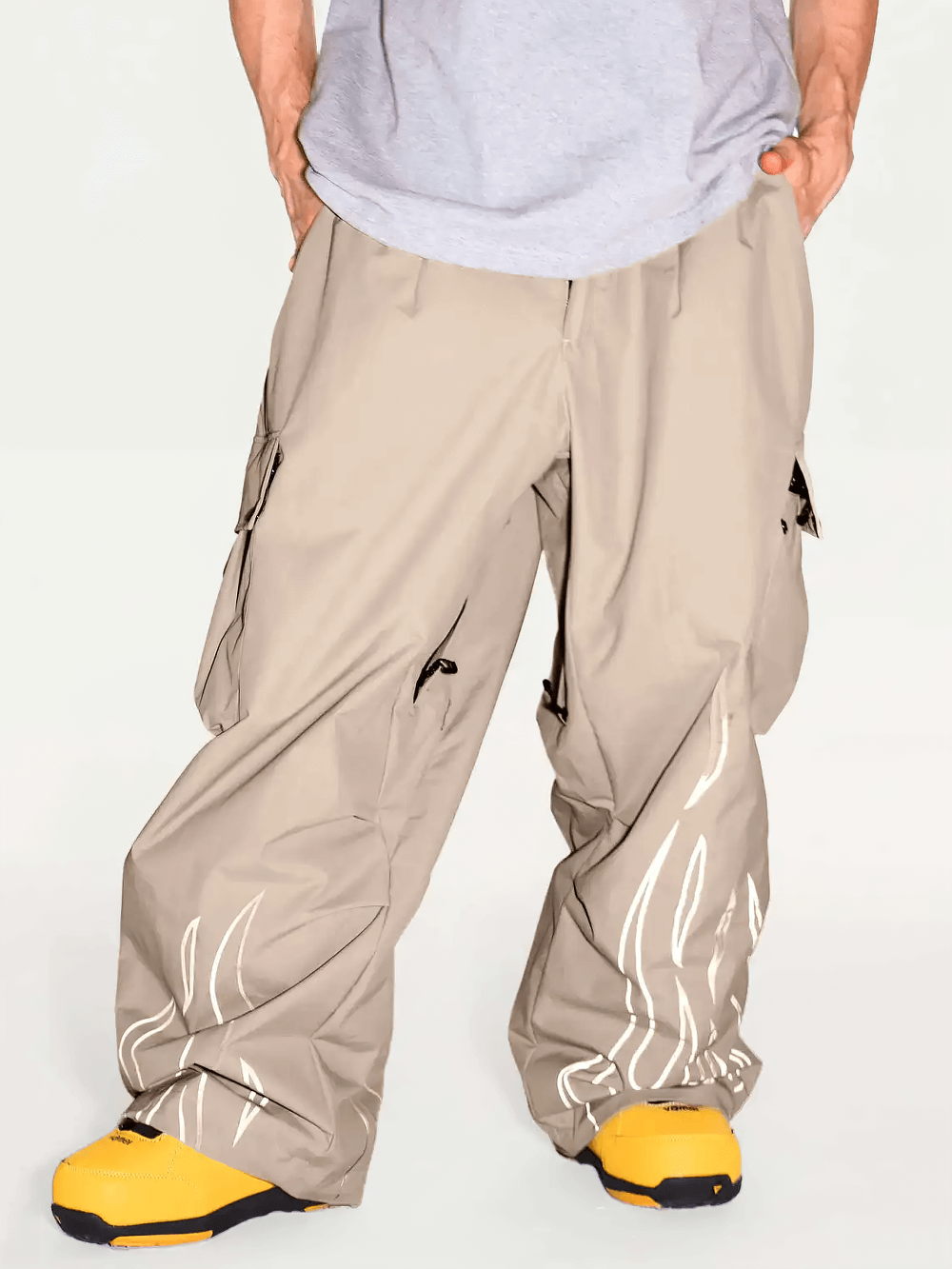 Reflective Flame Waterproof Snowboard Pants - SF4265, loose fit ski pants with reflective flames and waterproof design.