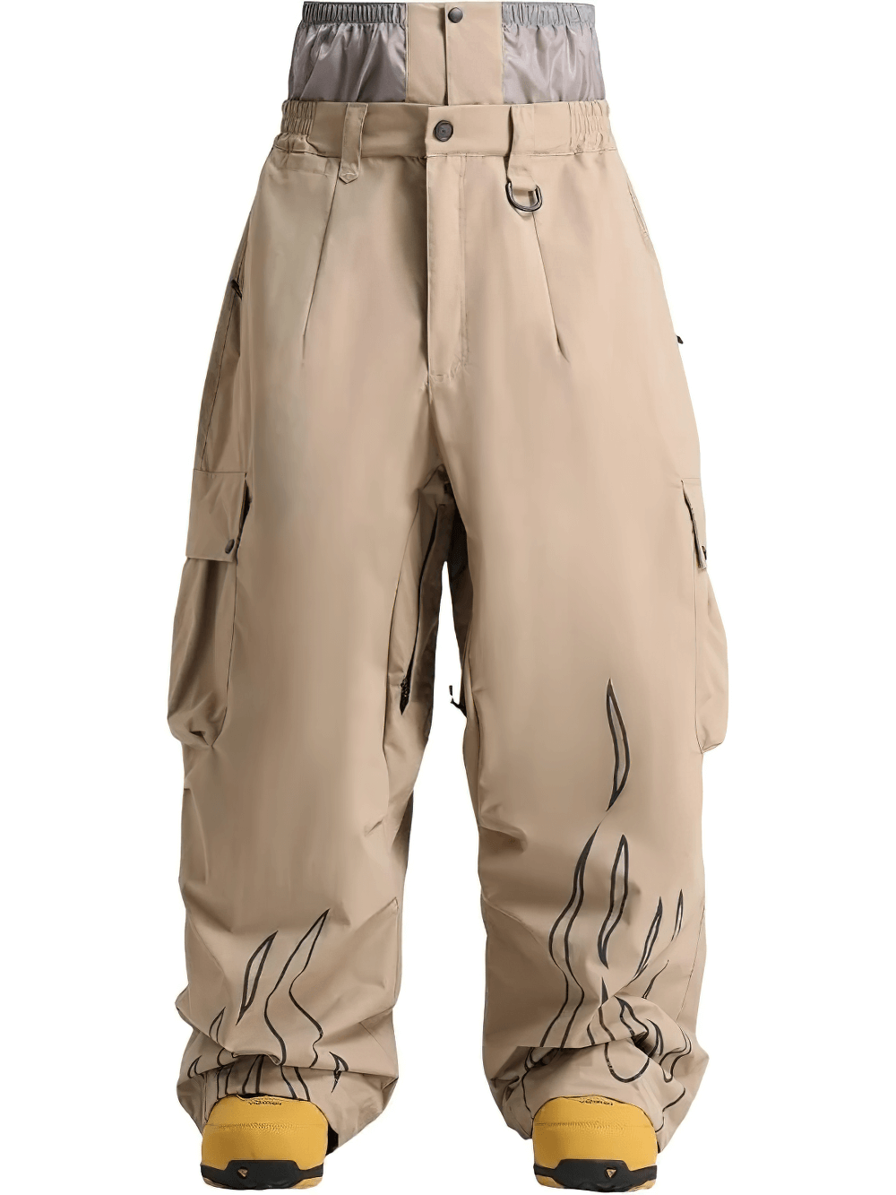 Reflective Flame Waterproof Snowboard Pants - SF4265 with flame design, waterproof and loose fit for style and outdoor functionality.