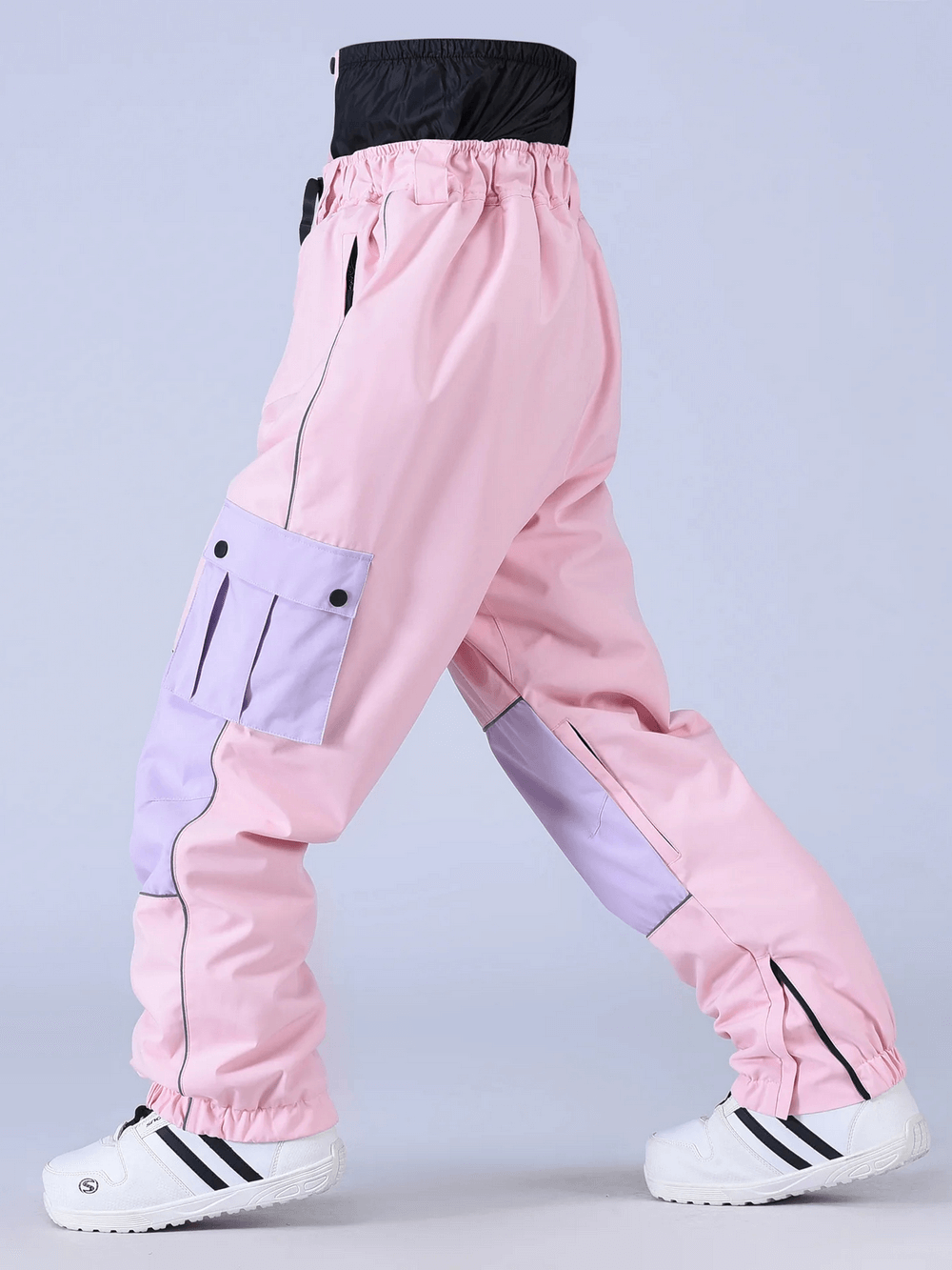 Reflective Snowboard Pants with Waist Guard - SF4248 in pink and purple showcasing sleek reflective lines and durable design for winter sports.