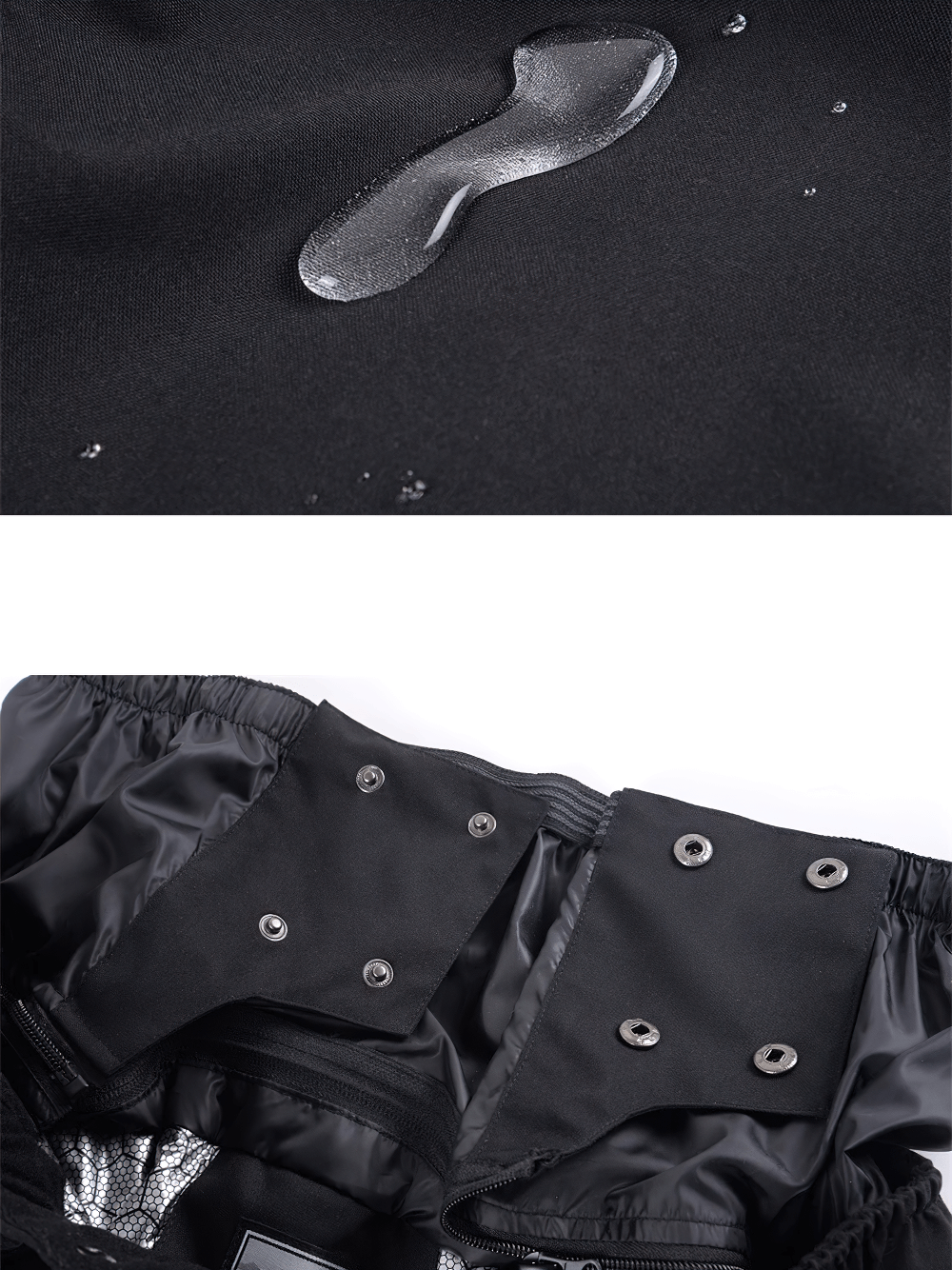 Close-up of Reflective Snowboard Pants with Waist Guard - SF4248 showcasing water resistance and adjustable waistband.