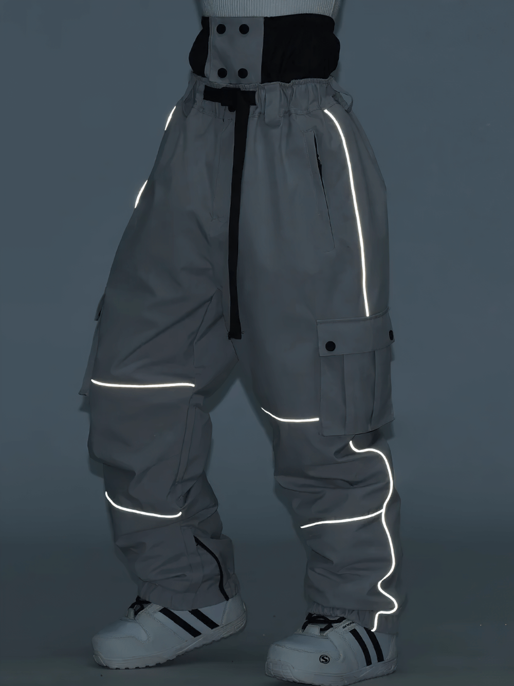 Reflective Snowboard Pants with Waist Guard - SF4248 featuring reflective lines and adjustable waistband for enhanced visibility and comfort on slopes.