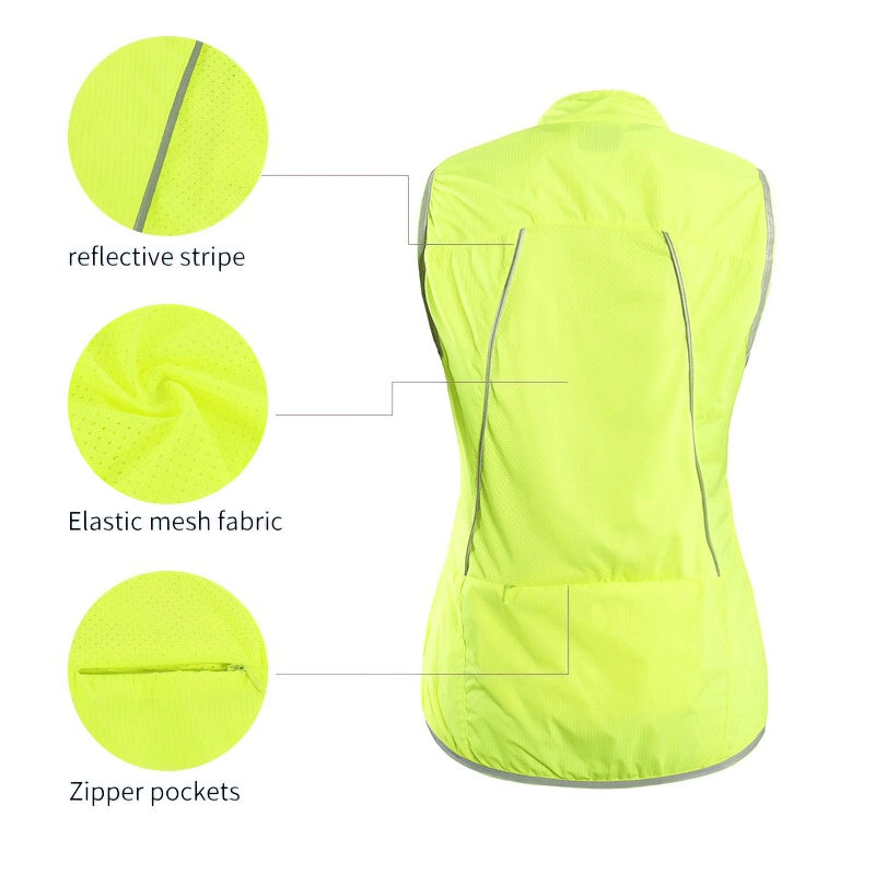 Gilet coupe-vent réfléchissant pour femmes / Gilet de cyclisme avec poche arrière zippée - SPF0004 
