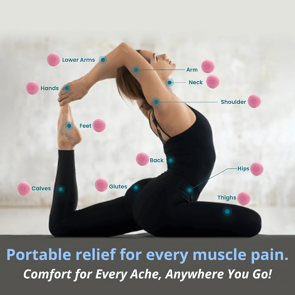 Woman stretching with Relaxing Muscle Massage Balls for Yoga Recovery - SF3426 targeting muscle relief points.