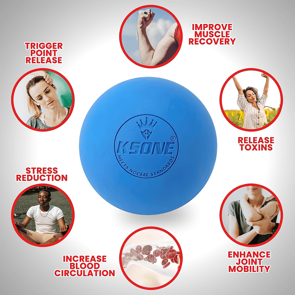 Blue Relaxing Muscle Massage Balls for Yoga Recovery - SF3426 with benefits for stress reduction, blood circulation, and joint mobility.