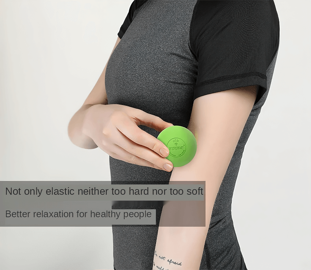 Person using green Relaxing Muscle Massage Balls for Yoga Recovery - SF3426 on arm for tension relief.