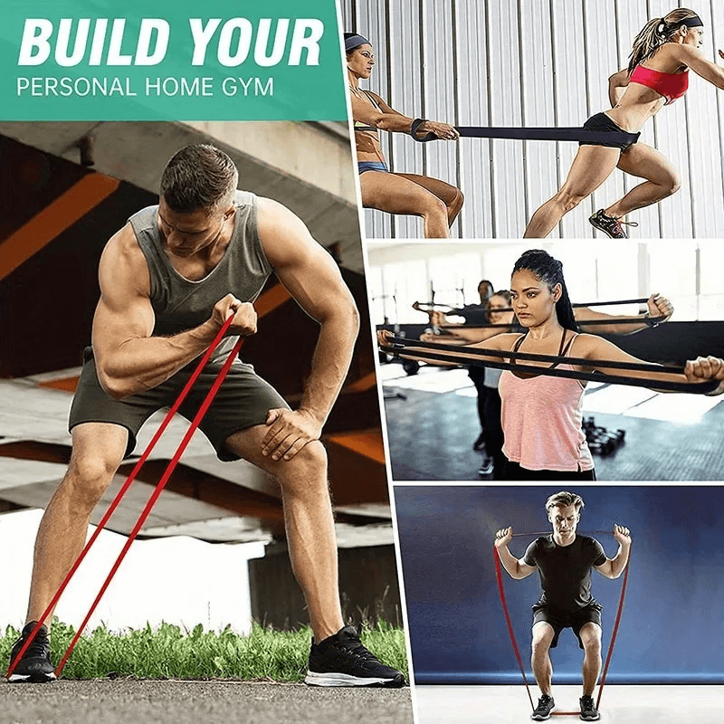 Build your personal home gym with a resistance bands set for pull ups and stretching. Ideal for strength training and mobility.