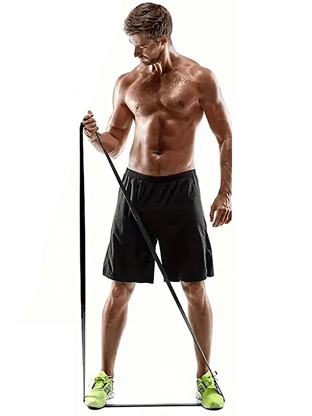 Man using heavy duty resistance band for home workout and stretching. Ideal for pull ups and strength training. SF3402 set.