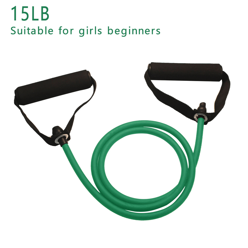 Green resistance exercise band with handles, perfect for strength training at home, suitable for beginners. 15LB band for girls. SF3431
