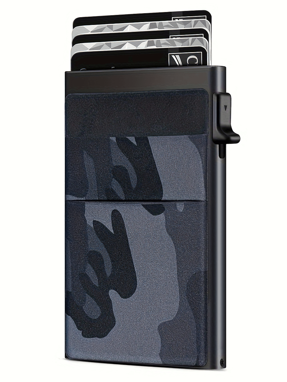 RFID Blocking Card Case SF2675 with automatic pop-up feature, holds up to 10 cards, in sleek aluminum design for men.