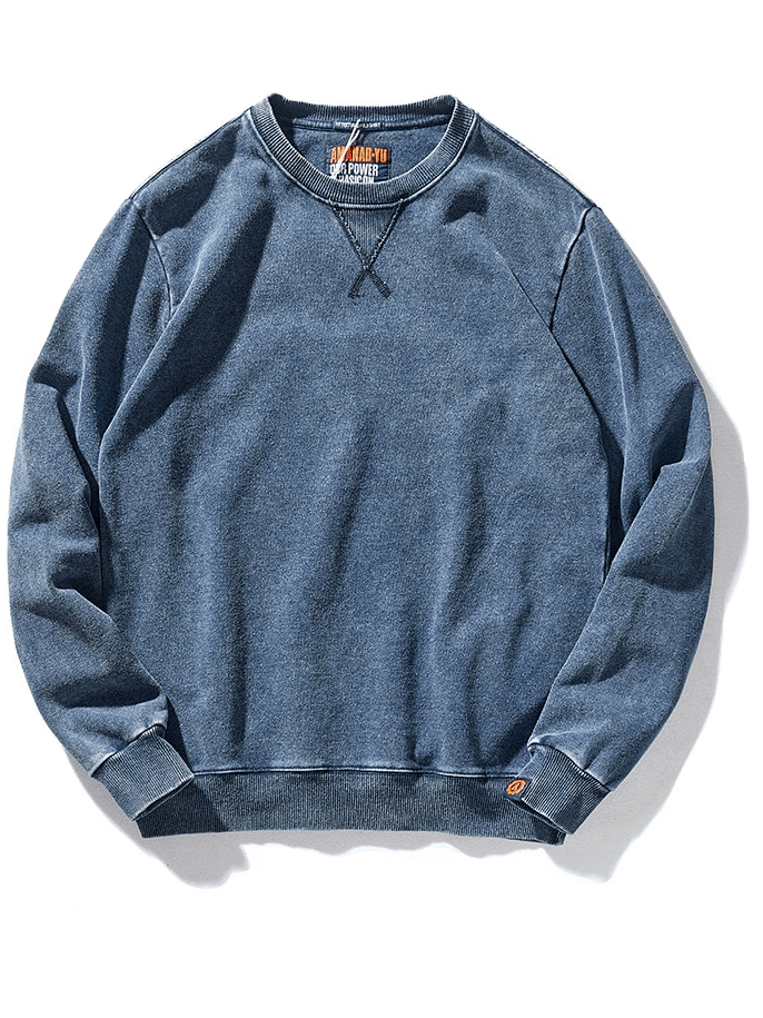 Blue round neck long-sleeved knitted sports pullover for men, SF1296, with winter-thick fabric and a casual loose fit.