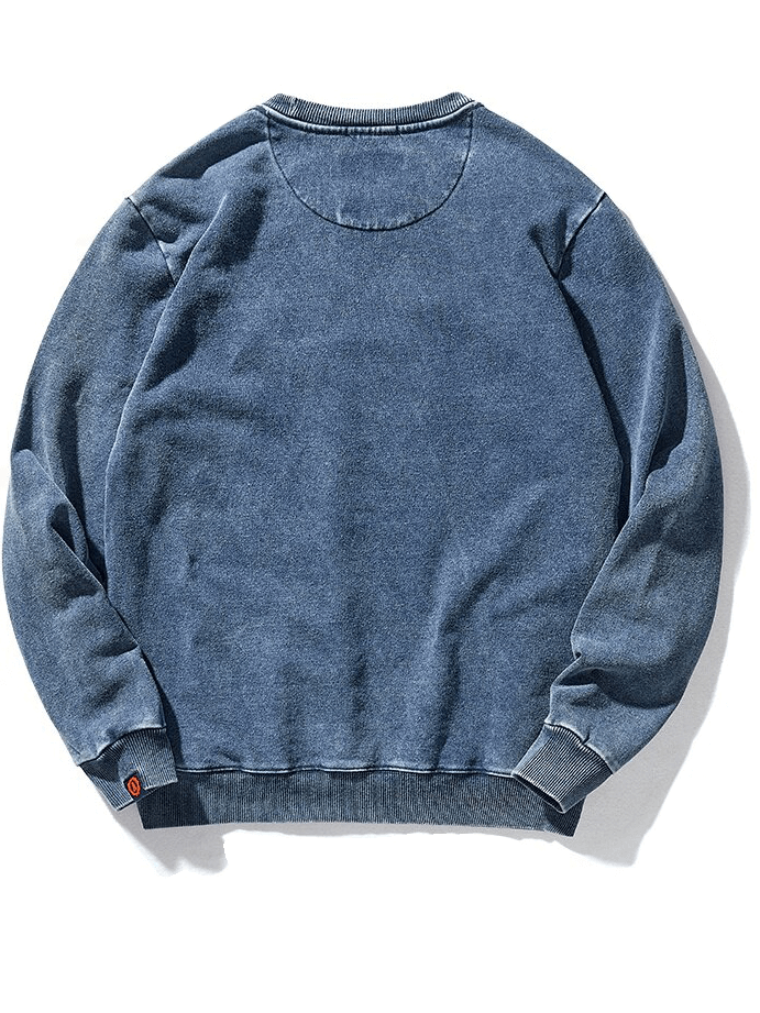 Men's Round Neck Long-Sleeved Knitted Sports Pullover in Denim Blue, SF1296, thick cotton for winter stylish solid pattern.
