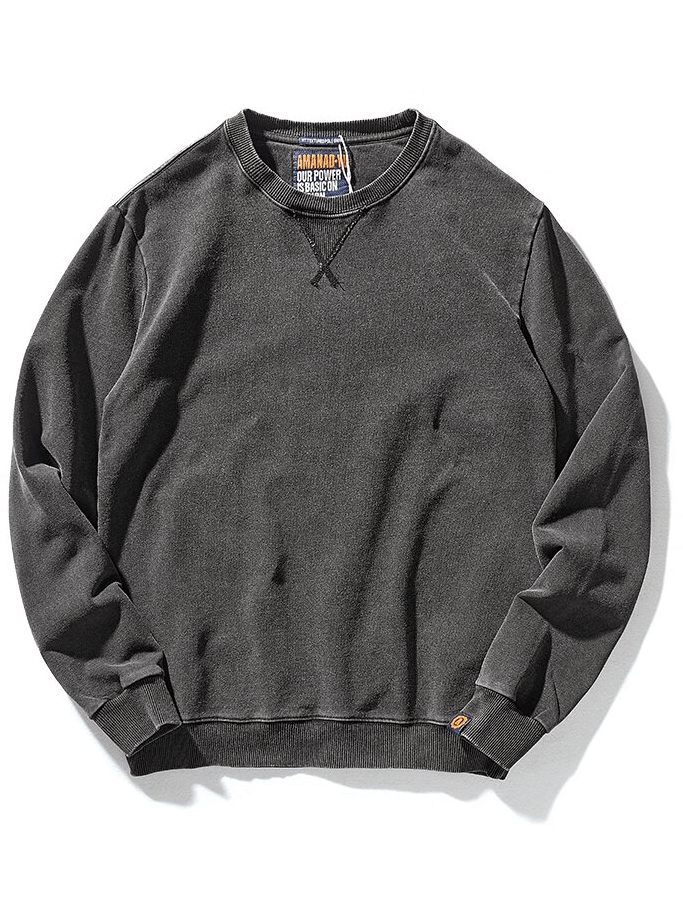 Round neck long-sleeved knitted sports pullover for men, thick cotton, loose fit, solid pattern, winter wear, style SF1296