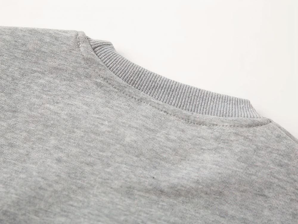 Close-up of gray Round Neck Sweatshirt with Contrasting Sleeves - SF3550, showcasing ribbed neckline for trendy kids' wear.