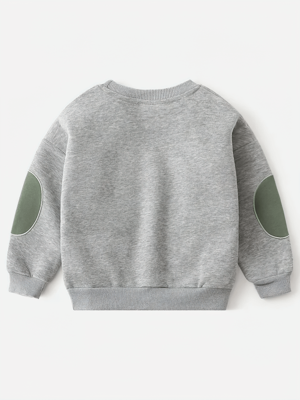 Round Neck Sweatshirt with Contrasting Sleeves - SF3550 for kids in gray with green patches, perfect for casual and active wear.