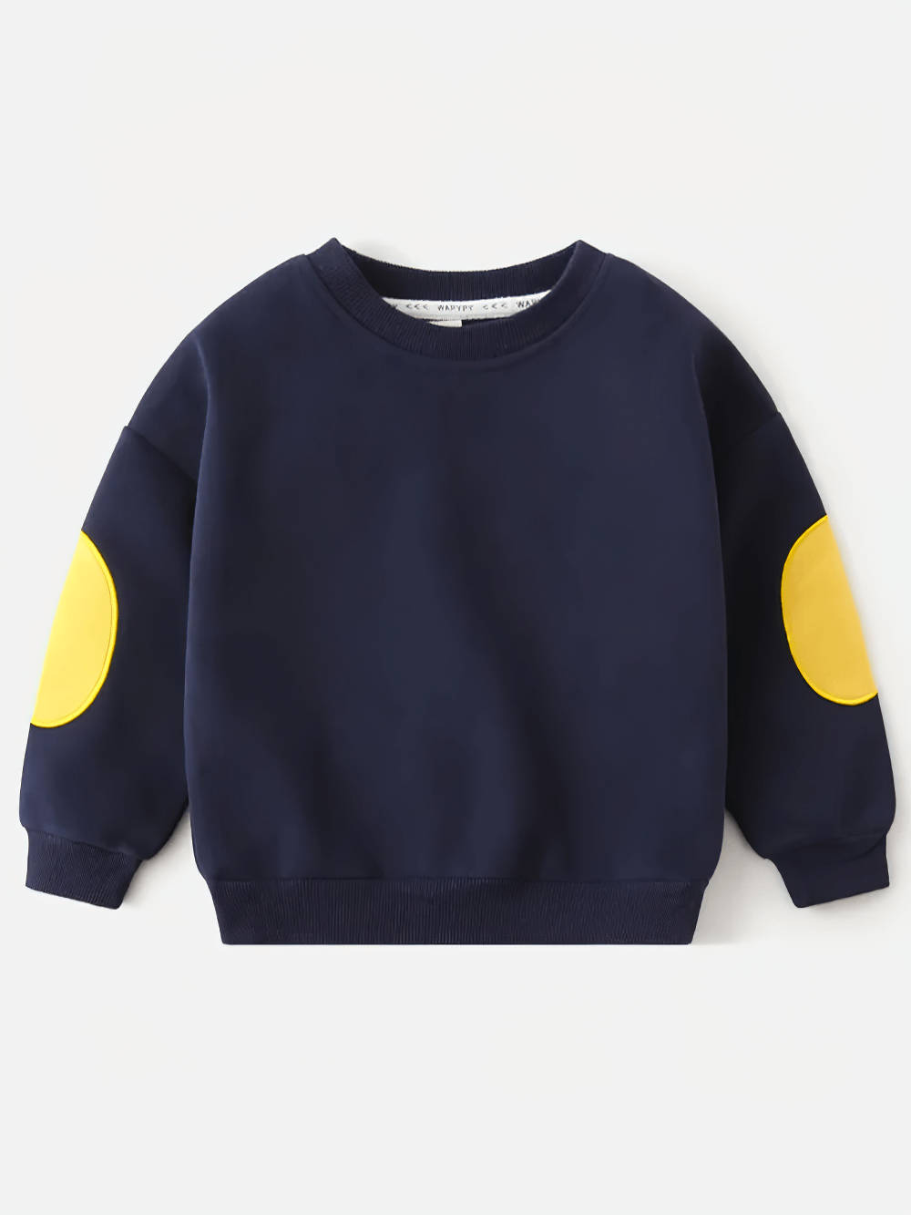 Round Neck Sweatshirt with Contrasting Sleeves - SF3550 in navy with yellow elbow patches for trendy kids' playwear.