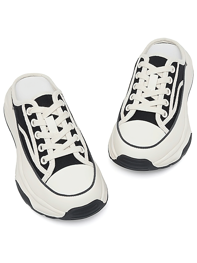 Chaussures mules en toile à lacets à bout rond/chaussures décontractées à semelle épaisse - SPF1392 