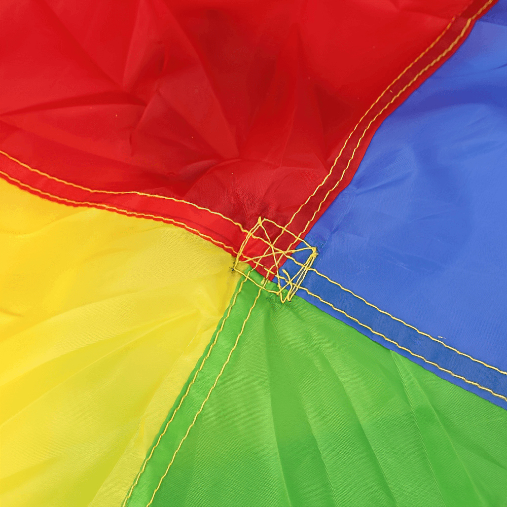 Colorful rainbow resistance parachute with durable stitching for agility and speed training, perfect for sprint workouts.