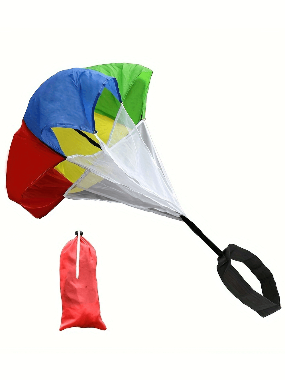 Rainbow Running Resistance Parachute SF2792 with red carry bag, perfect for agility and speed training, adjustable fit for all ages.