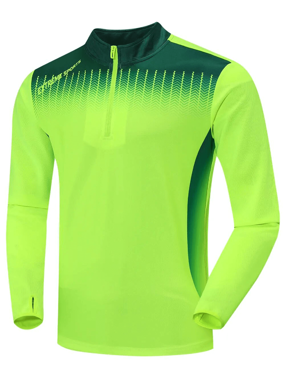 Running Half Zip Stand Collar Top SF1558 in neon green with finger holes, perfect for comfort and mobility in intense workouts.