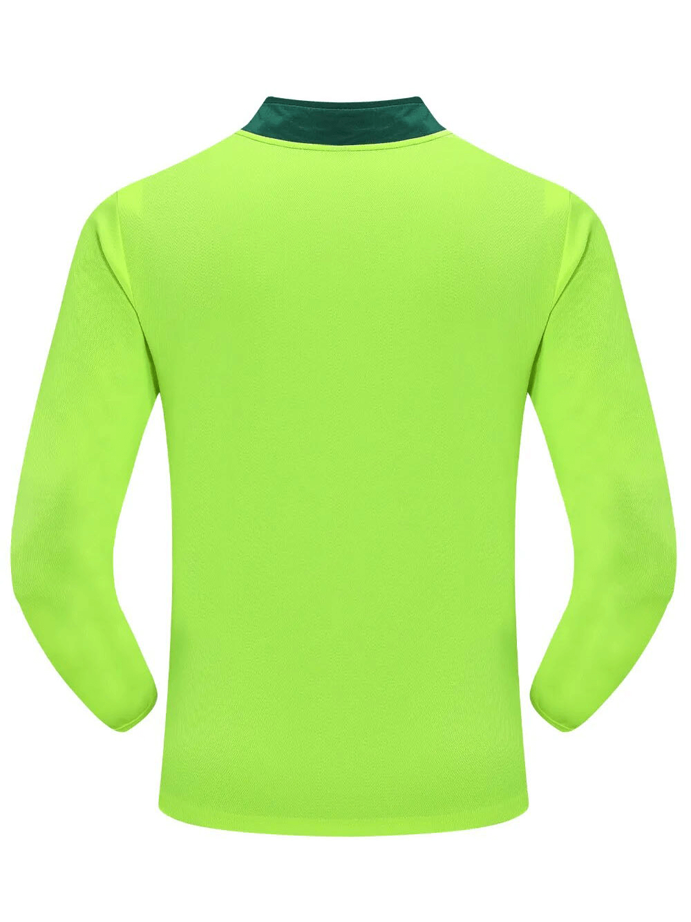 Back view of a green Running Half Zip Stand Collar Top with finger holes for comfort and mobility during high-intensity activities.