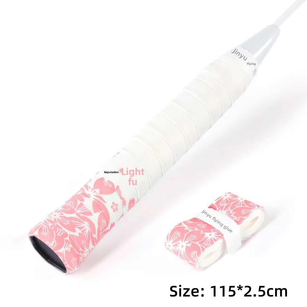 Sakura Print Non-Slip Badminton Grip Tape - SF3462 with floral design and shock-absorbing features, ideal for intense gameplay.