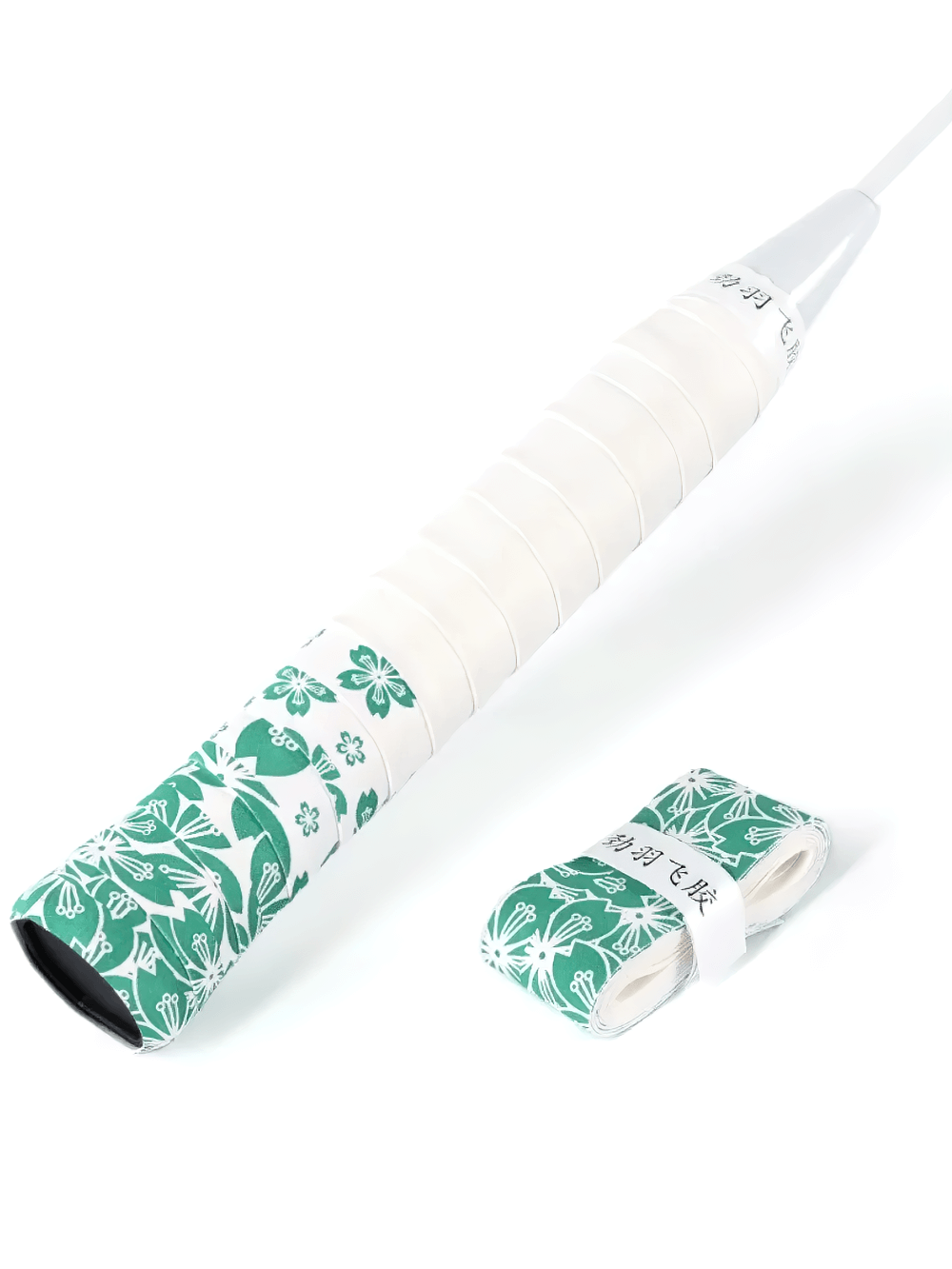 Sakura Print Non-Slip Badminton Grip Tape - SF3462 featuring green floral design for enhanced racket grip and comfort.