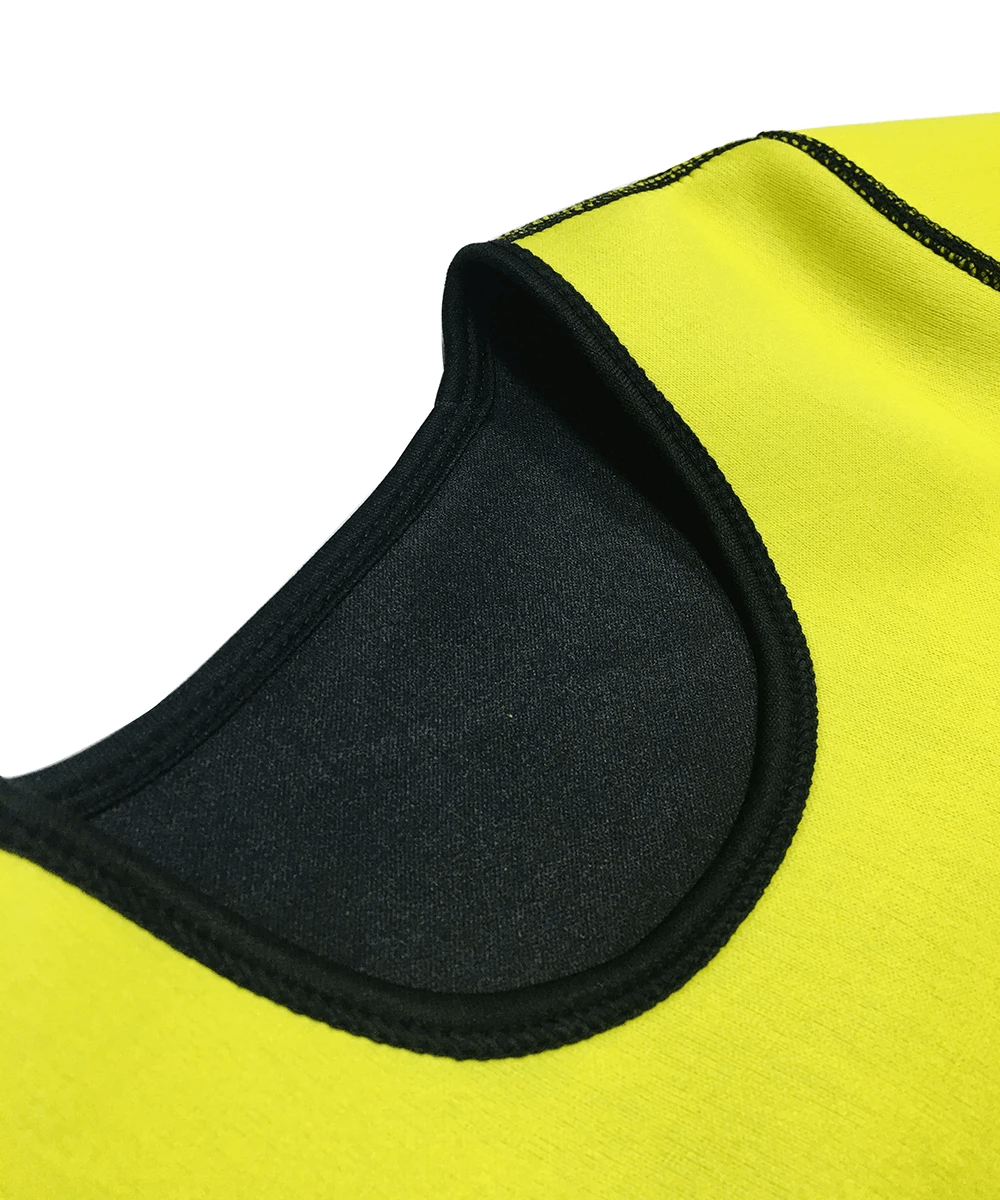 Close-up of yellow Sauna Sweat Enhancing T-Shirt - SF2245, featuring durable polyester fabric and snug fit for intense workouts.