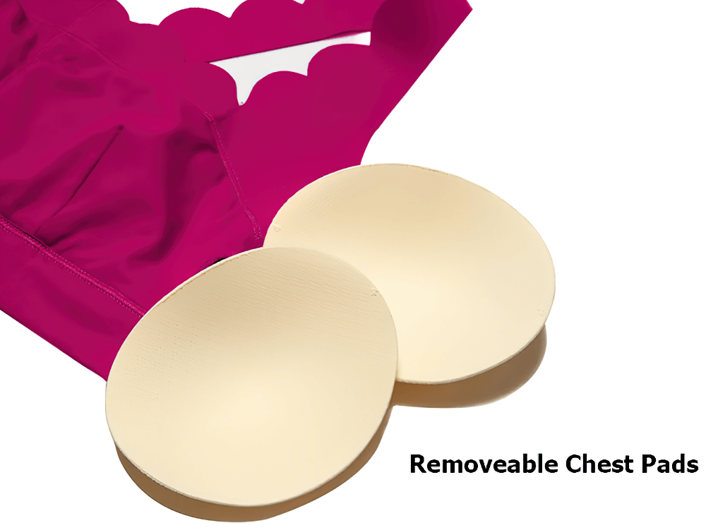 Scallop Crossback Sports Bra with Removable Pads - SF4000 in bright pink with pads displayed