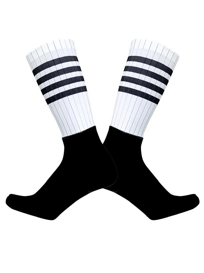 Seamless anti-slip knee-high socks with stripes, unisex design, perfect for cycling and sports, in black and white.