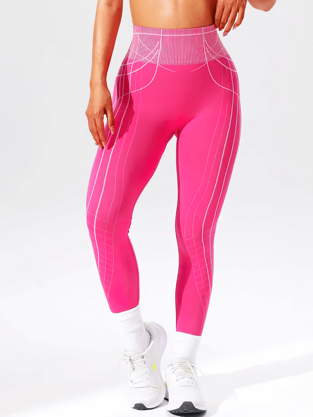 Rose Red Seamless High Rise Stripe Fitness Leggings - SF3997 for gym and yoga