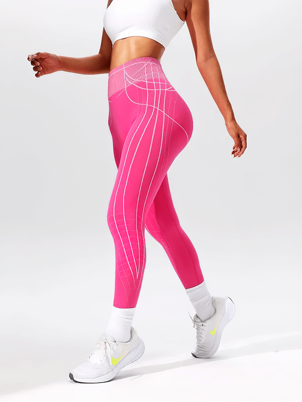 Seamless High Rise Stripe Fitness Leggings - SF3997 in bold rose red, showcasing tummy control high waist and contour lines for gym and yoga.