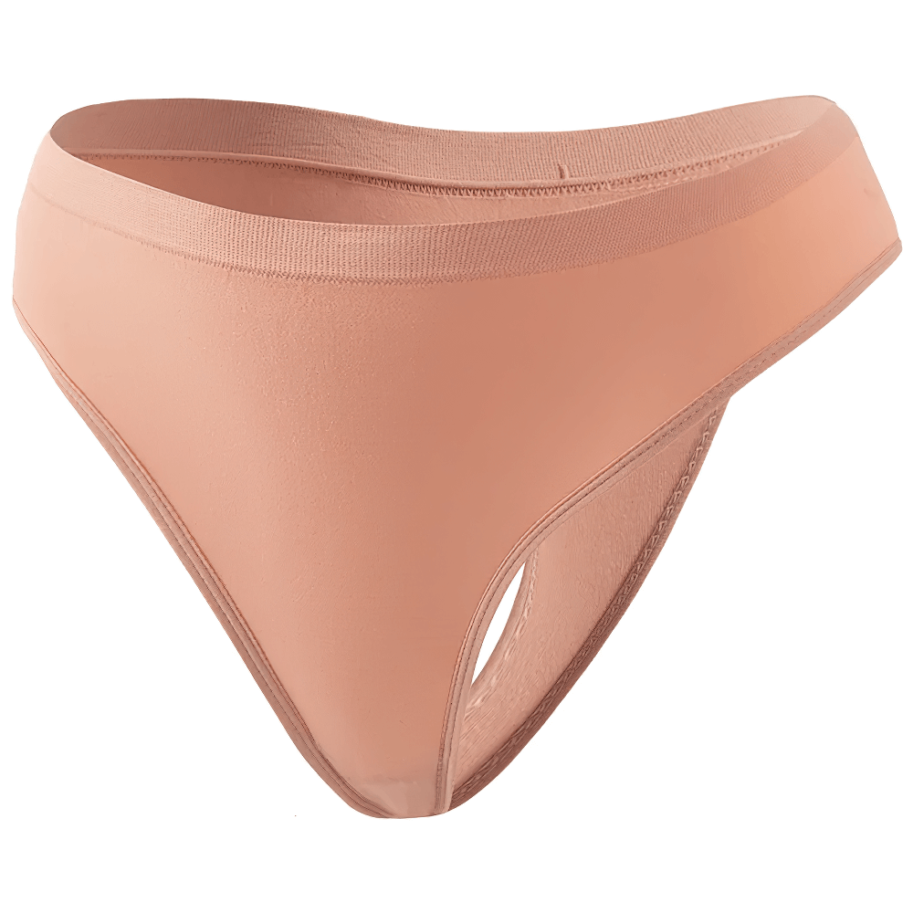 Seamless high-waist thong in nude, featuring a full-coverage waistband for a smooth, breathable fit under any outfit.