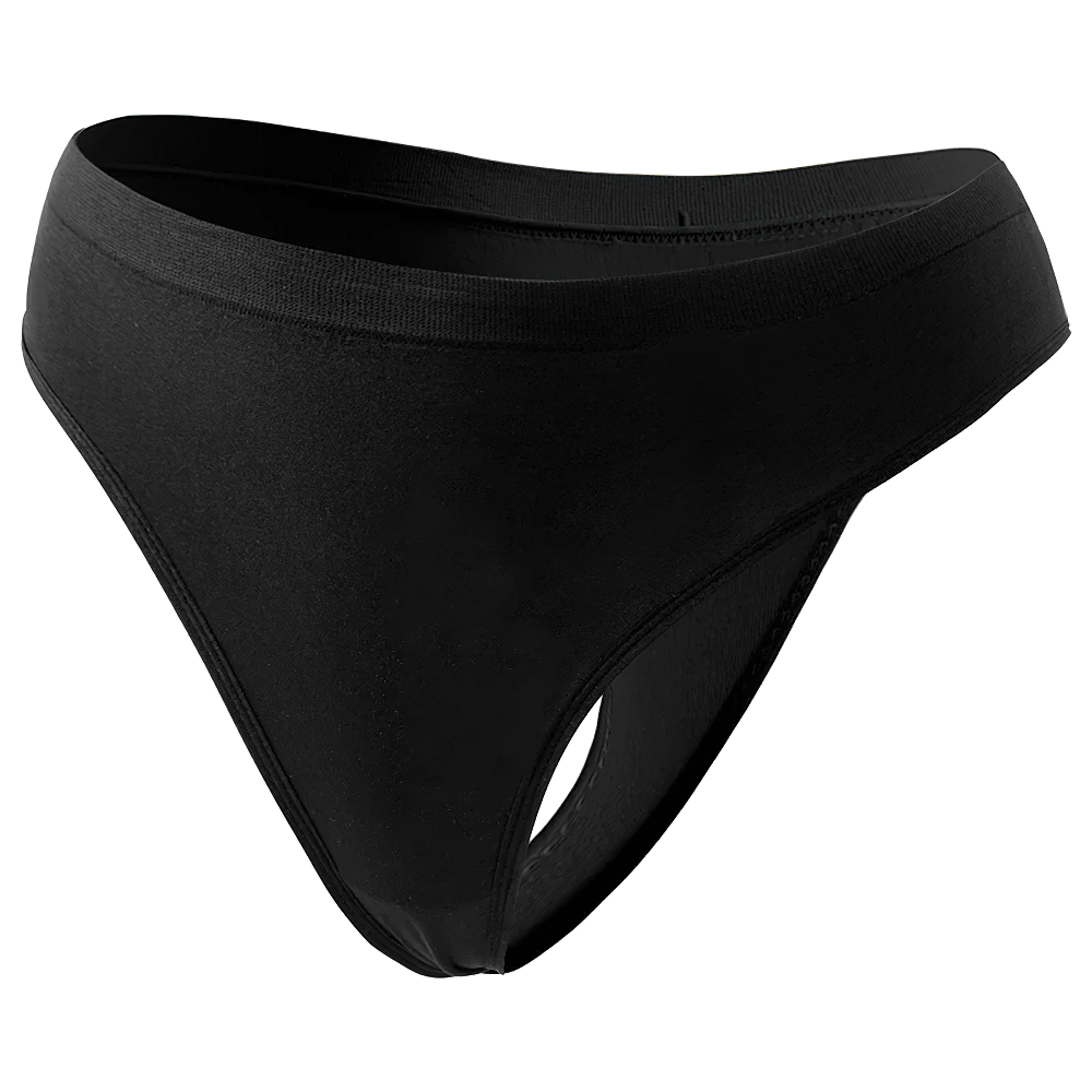 Black seamless high-waist thong SF2514, featuring breathable, stretchable fabric and a full-coverage waistband for invisible fit and comfort.