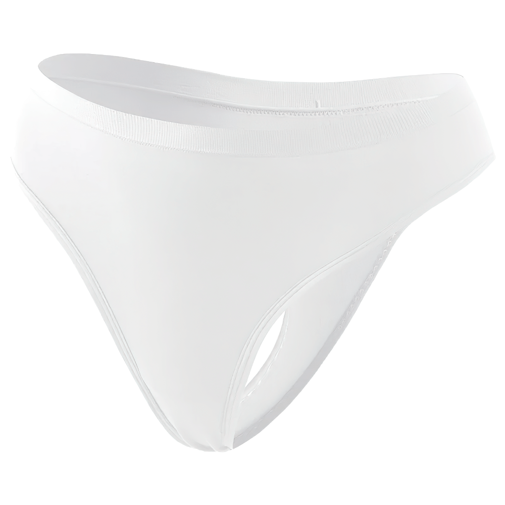 Seamless high-waist thong SF2514, white, stretchable fabric, breathable, full-coverage waistband, invisible fit under outfits.