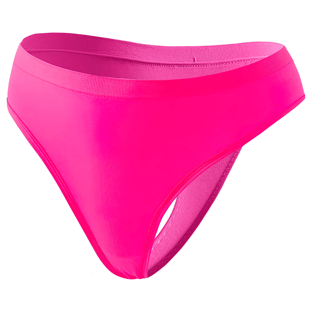Seamless high-waist thong in vibrant pink, breathable and stretchable, offering invisible fit and full-coverage waistband - SF2514