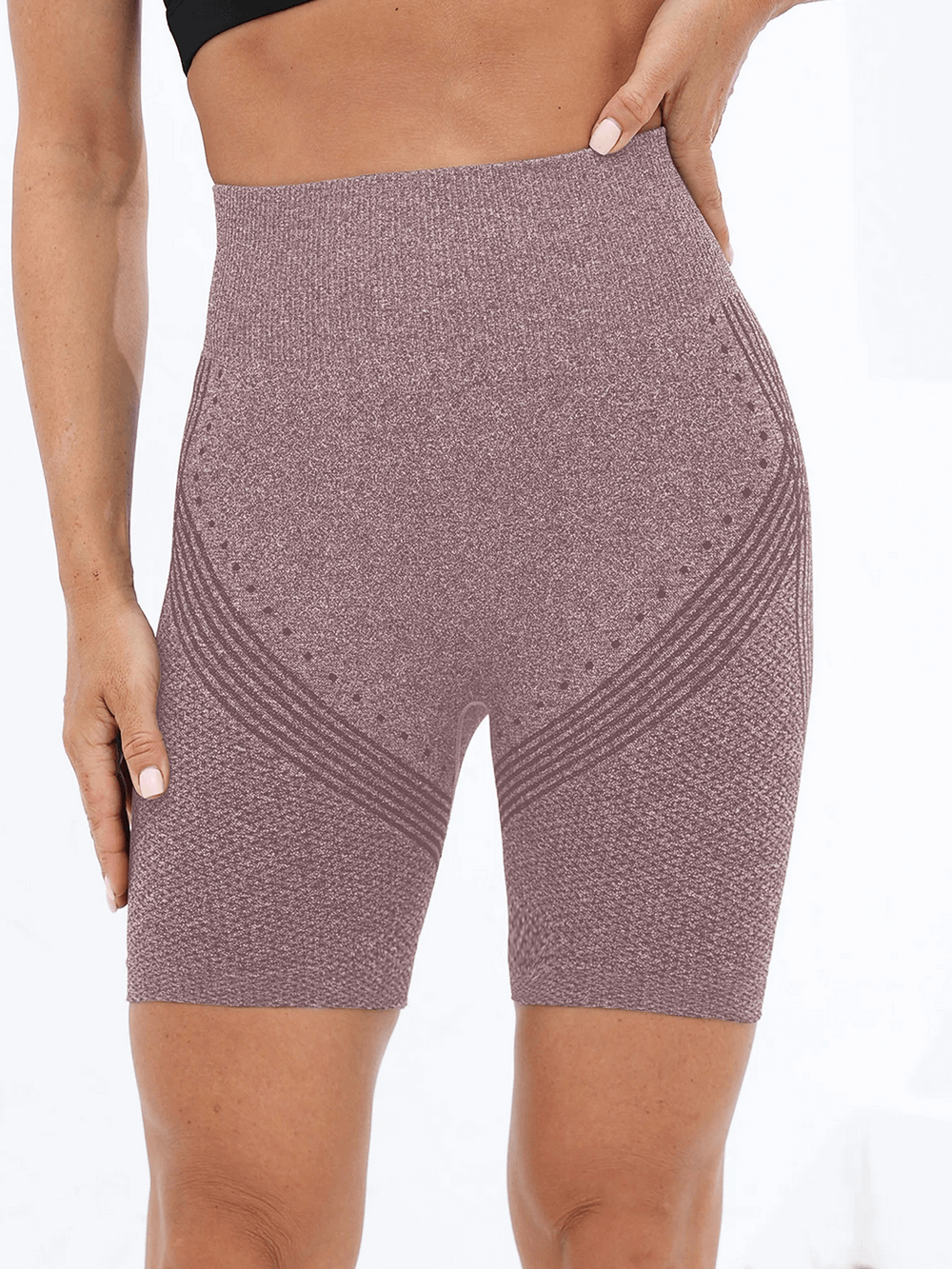 Seamless High Waisted Fitness Shorts for Women - SF4141 in mauve, featuring tummy control and durable seamless design.