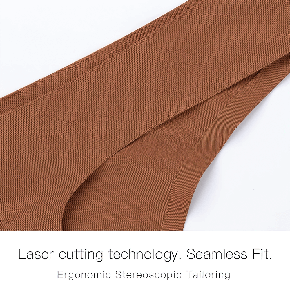 Close-up of a brown seamless laser-cut thong featuring ergonomic tailoring and a soft, breathable fabric for comfortable everyday wear.