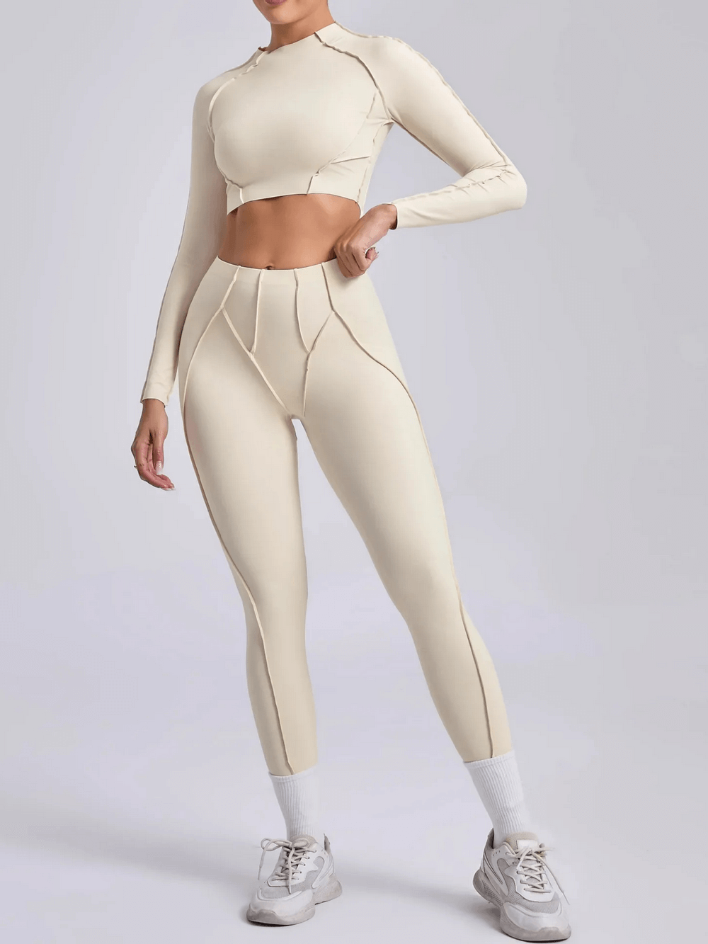 Seamless Long-Sleeved Crop Top and Leggings Set - SF4329