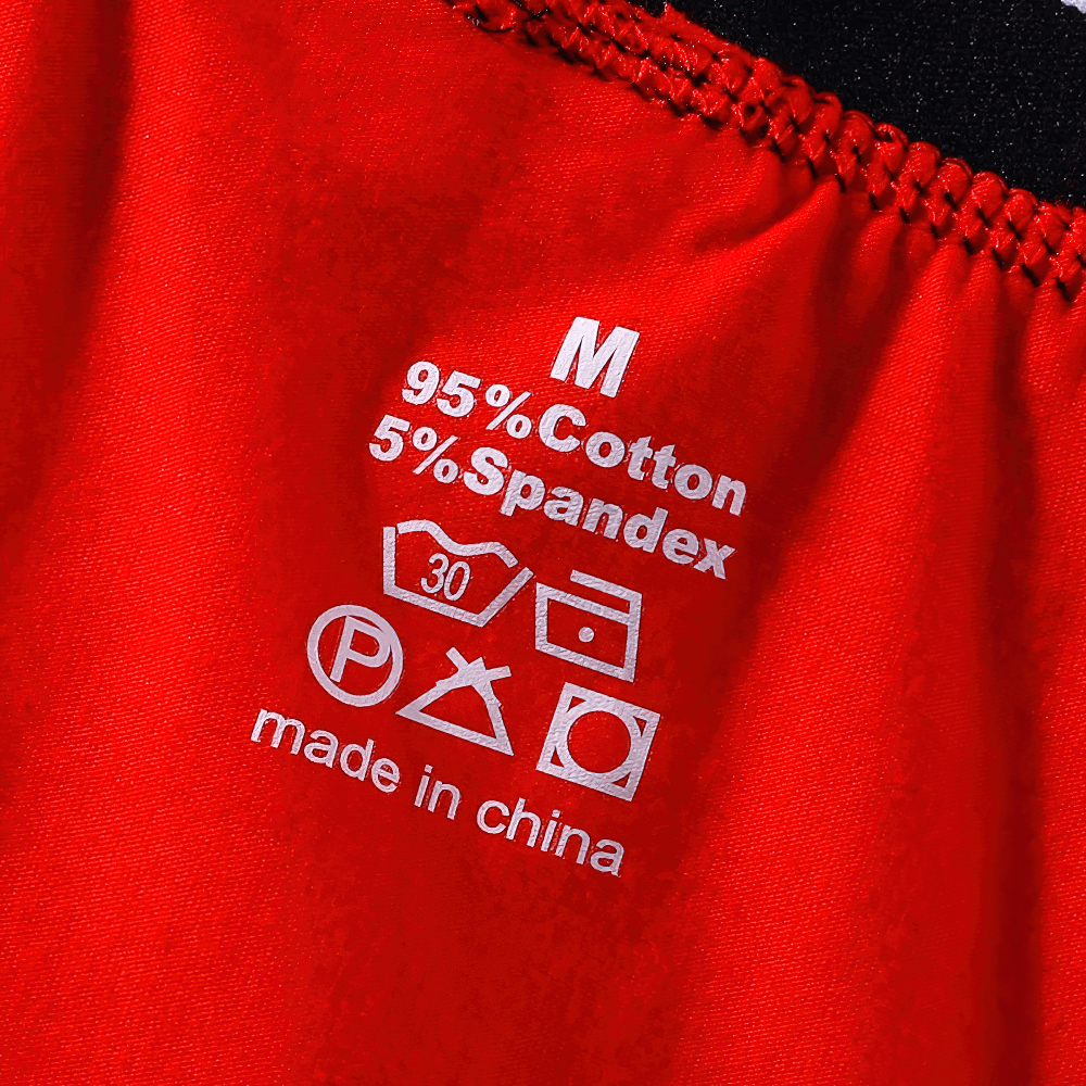 Care label of Seamless Men's Long Leg Boxer Briefs in Cotton - SF4706, showing material and washing instructions.