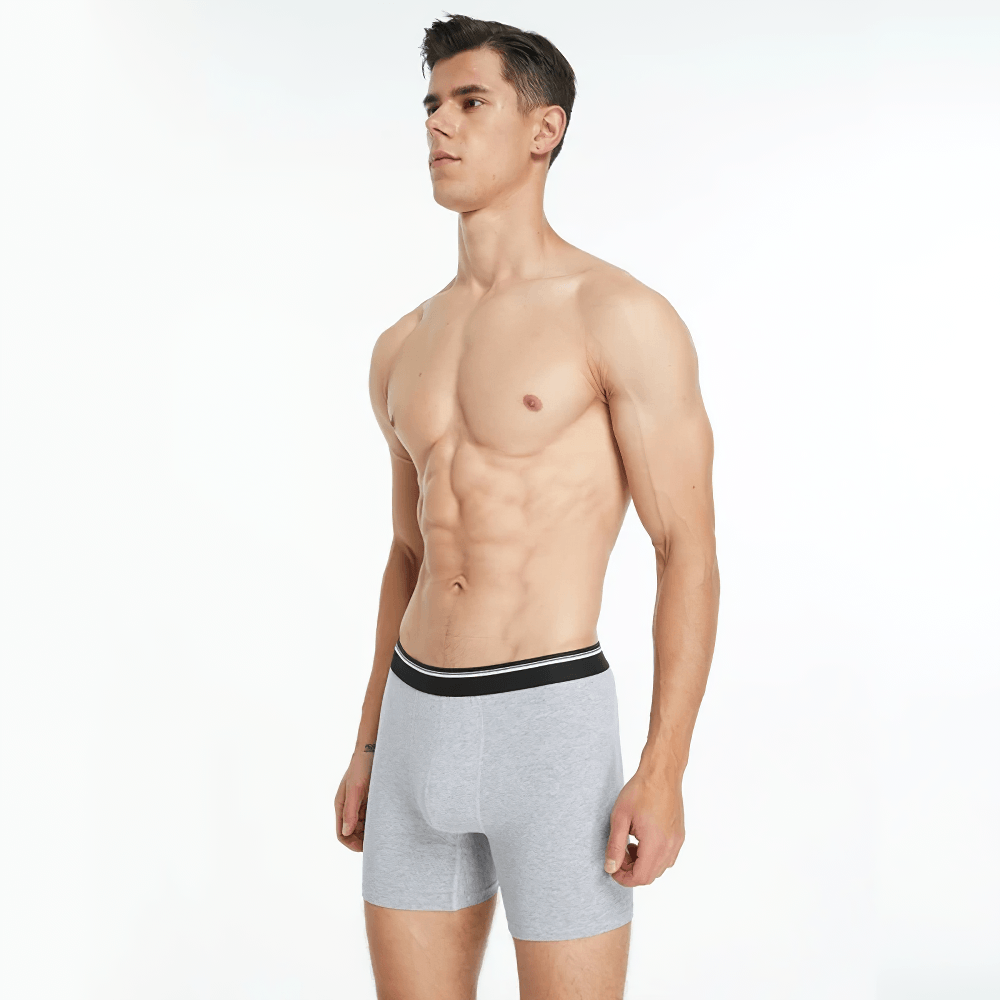 Seamless Men's Long Leg Boxer Briefs in Cotton - SF4706 in gray, featuring a smooth elastic waistband and fitted design.