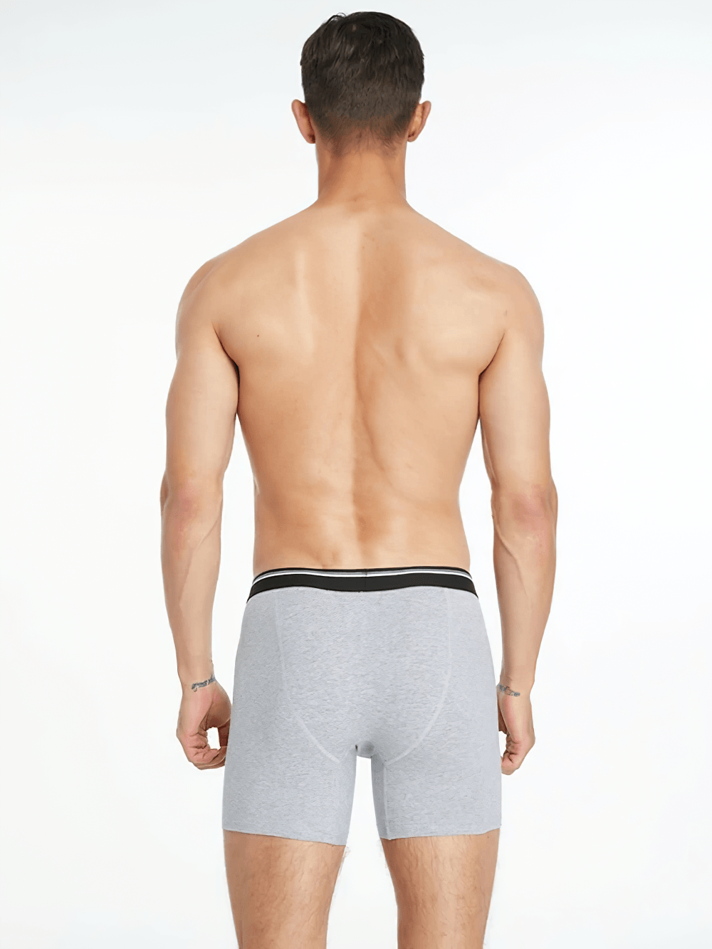 Seamless Men's Long Leg Boxer Briefs in Cotton - SF4706 displayed from the back view in gray color.