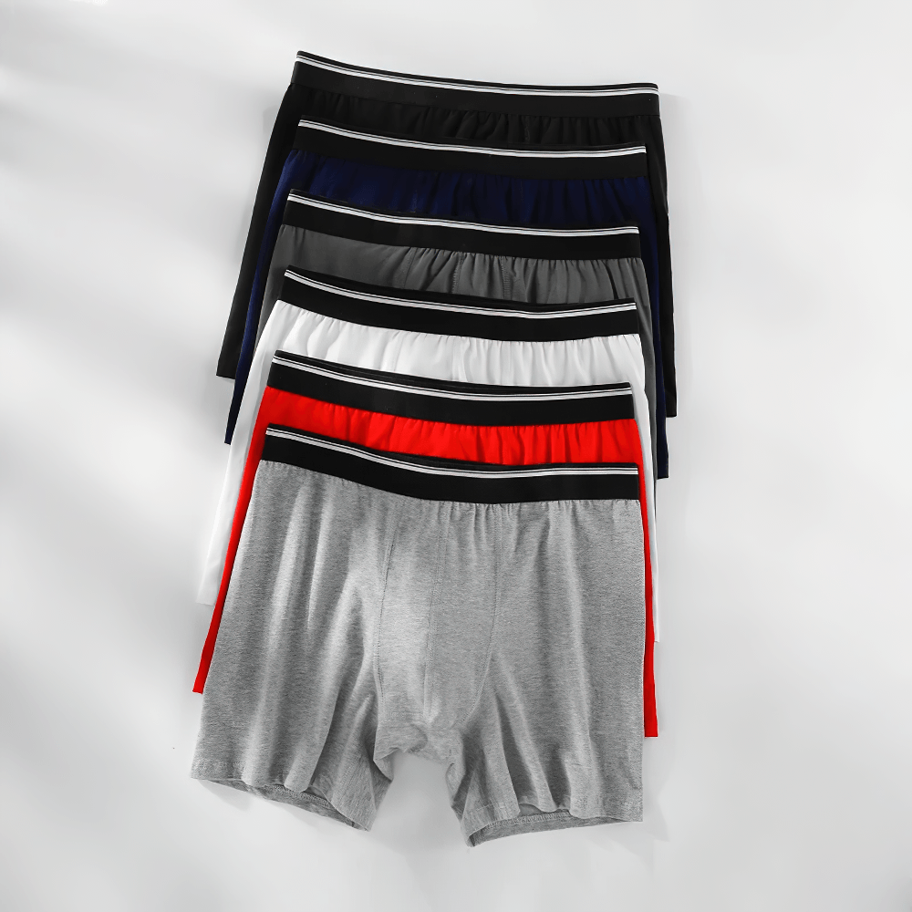 Seamless Men's Long Leg Boxer Briefs in Cotton - SF4706 in black, navy, gray, white, and red.