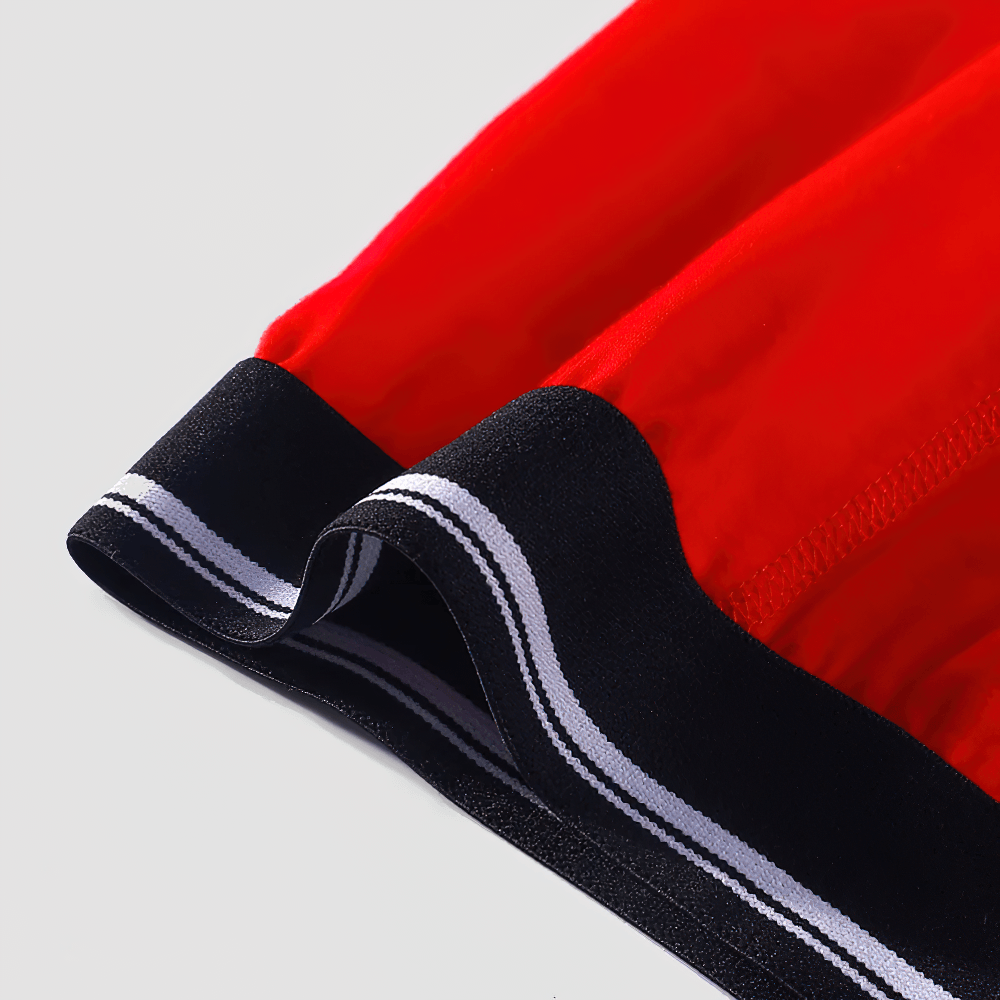 Seamless Men's Long Leg Boxer Briefs in Cotton - SF4706 red fabric close-up showcasing smooth elastic waistband.