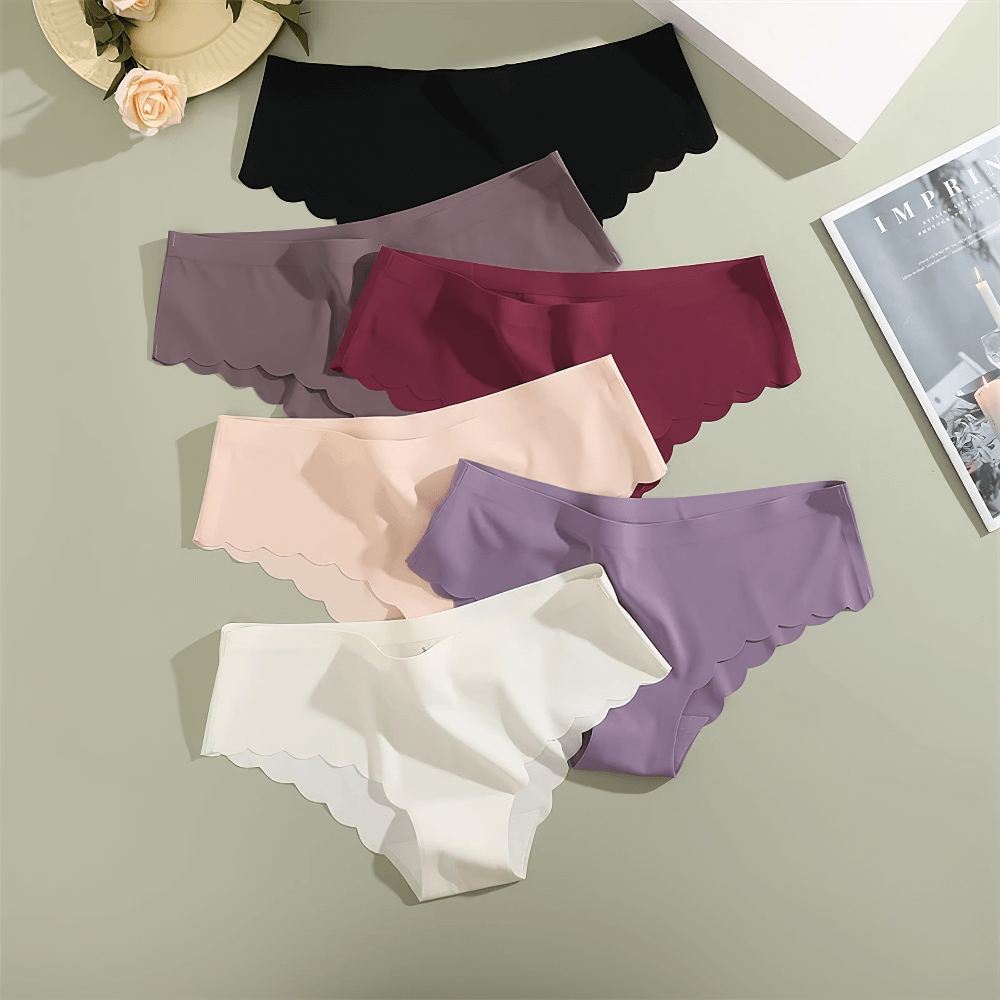 Collection of seamless scalloped edge panties in various colors, featuring breathable fabric and elegant design for women - SF2513.
