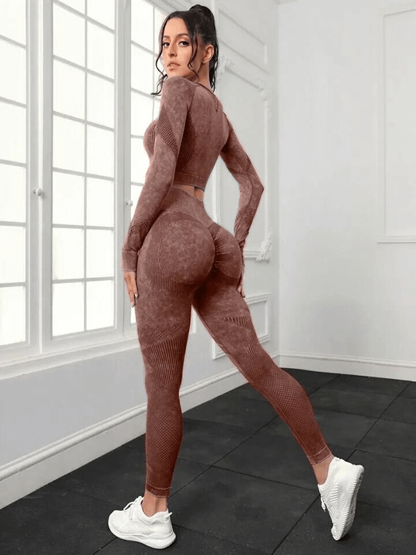 Nahtloses Set aus Hose mit hoher Taille und langärmeligem Oberteil – SF1692