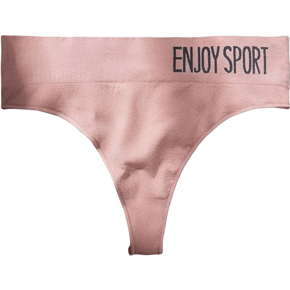Seamless Sport Thong Panties with Wide Waistband - SF4665 in soft pink color, featuring a wide 'ENJOY SPORT' waistband.