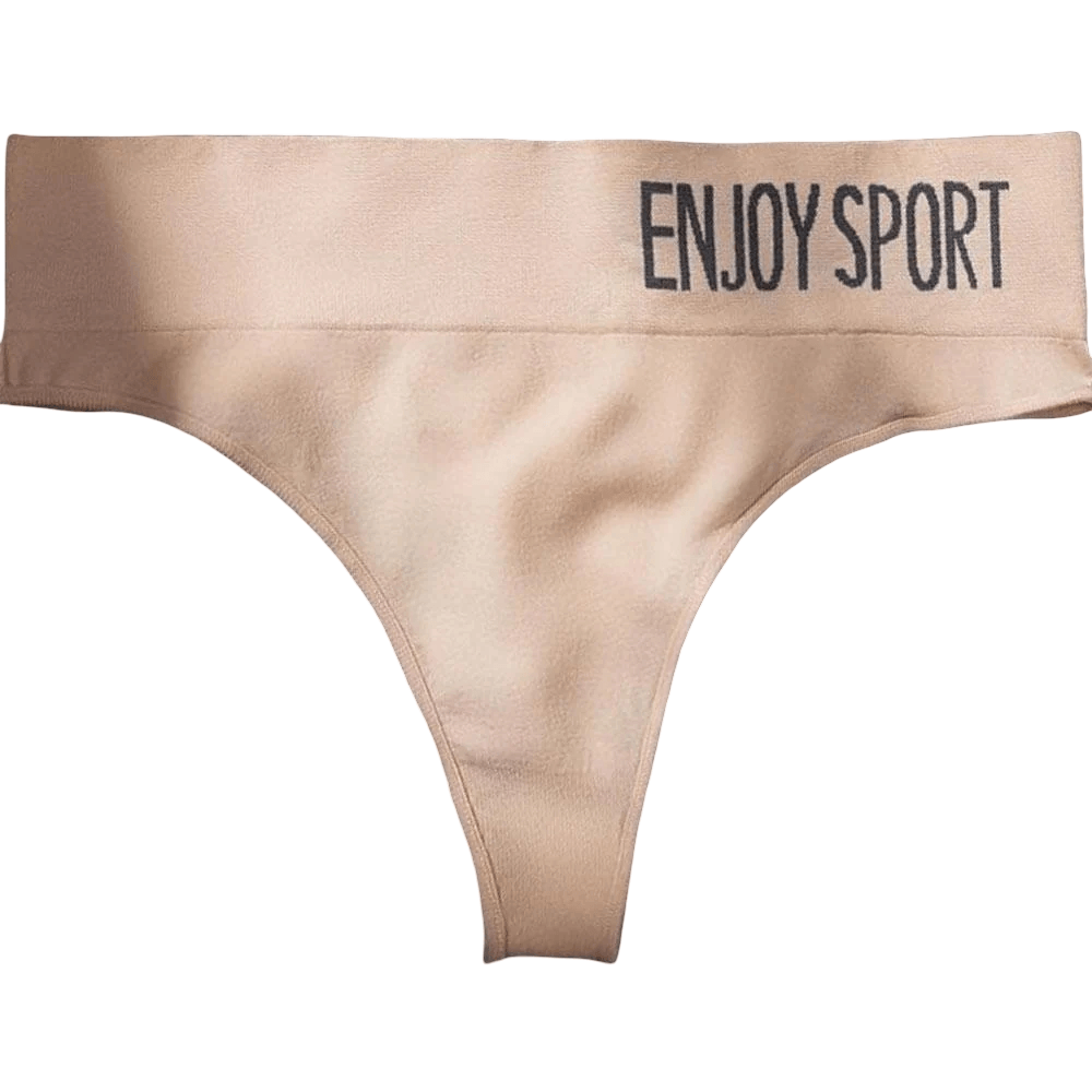 Seamless Sport Thong Panties with Wide Waistband - SF4665 in nude with an Enjoy Sport wide waistband design.