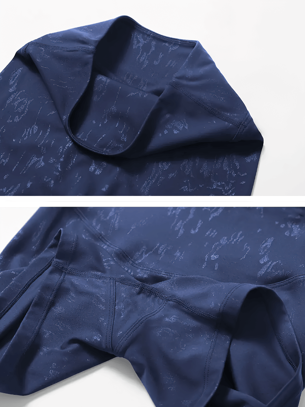 Sleek navy blue seamless sports bra and shorts set, perfect for active women seeking stylish comfort during workouts.