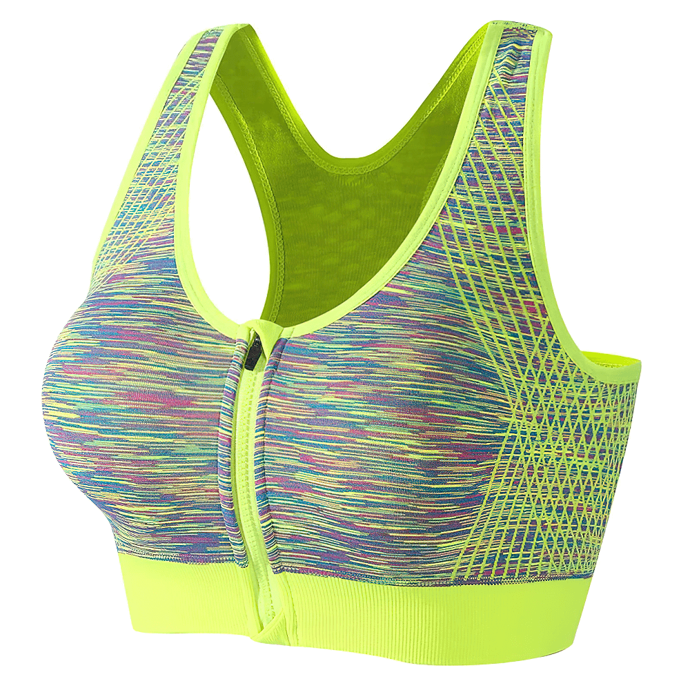 Seamless Women's Zip-Front Racerback Sports Bra - SF4082 vibrant multi-colored design, breathable and perfect for yoga or workouts