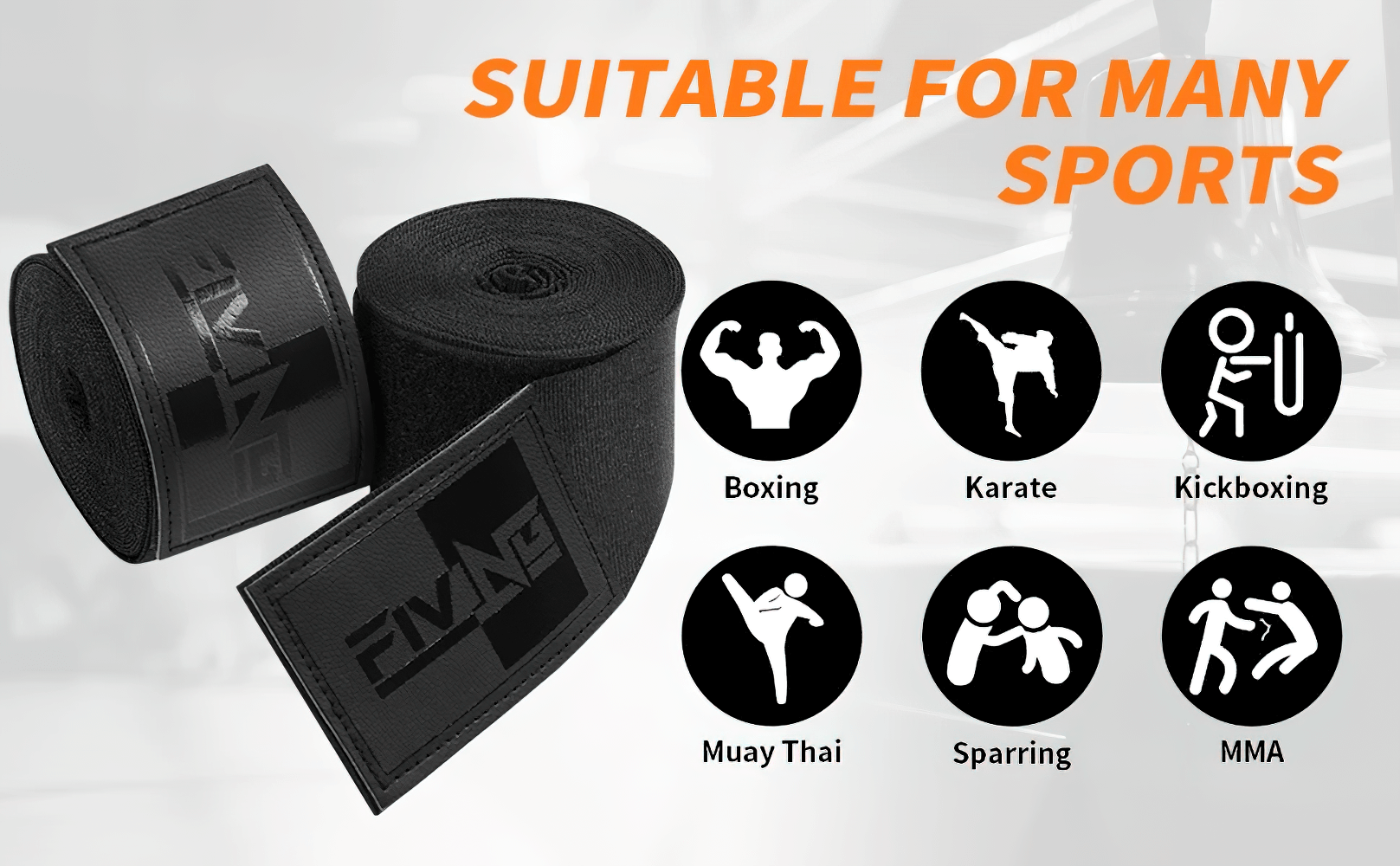 Secure elastic hand wraps for boxing, MMA, Muay Thai, and more, featuring thumb loop and hook-and-loop closure for maximum support.